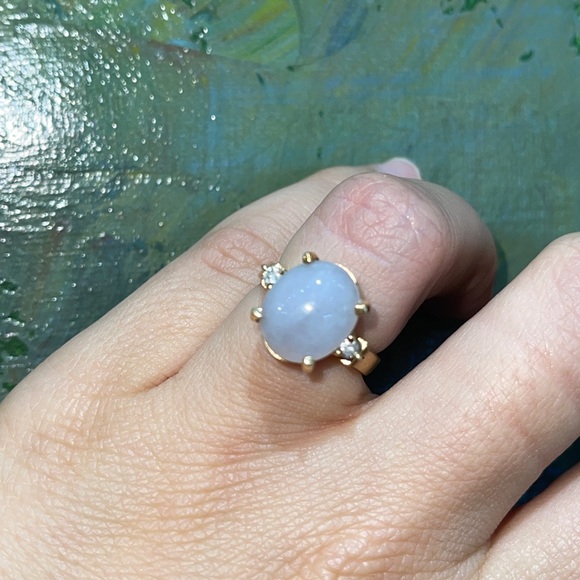 Ice Jade & Diamond 14k Yellow Gold Ring - Picture 5 of 6